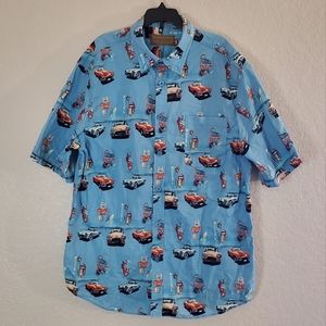 Clear Water Vintage Classic Car Button Down Shirt Size L 100% Cotton